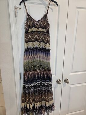 Patrons of Peace Multi-Pattern Maxi Dress in Black, Blue, Olive